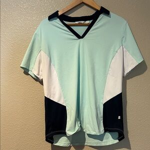 Lady Hagen Mint and Navy Colorblock V-Neck Tee